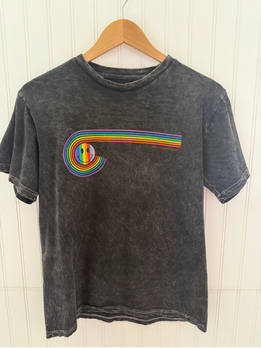 The Phluid Project Black Short-Sleeve Tee with Rainbow Smile Graphic